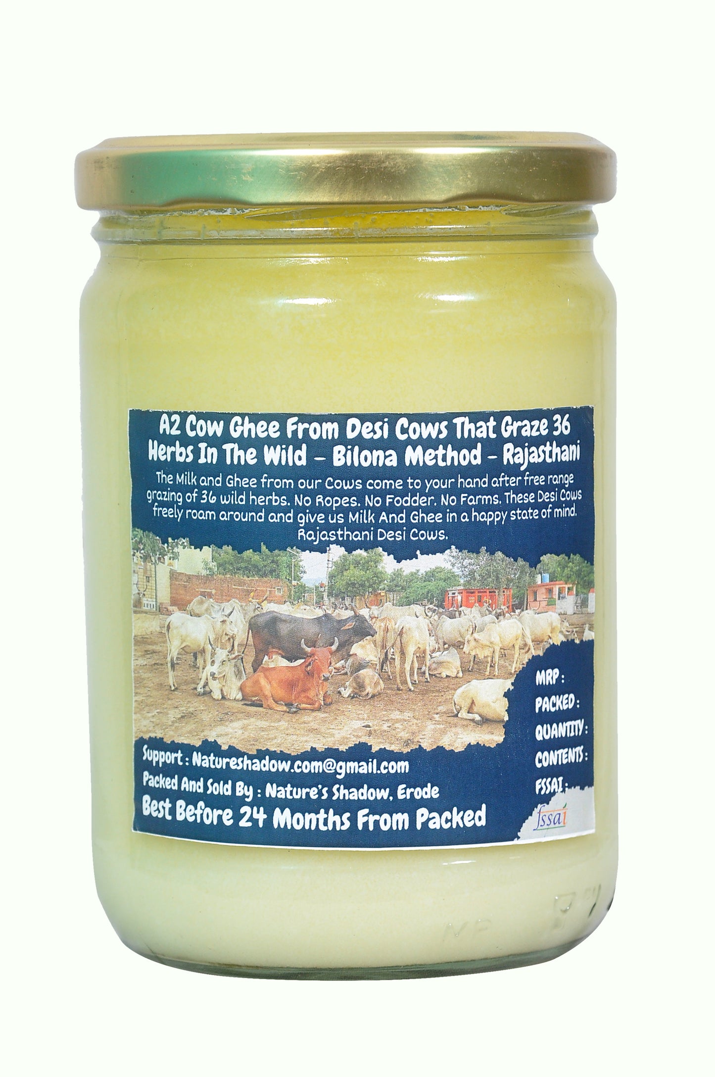 A2 Cow Ghee - From Gir Cows That Graze 36 Herbs In The Wild - Bilona Method