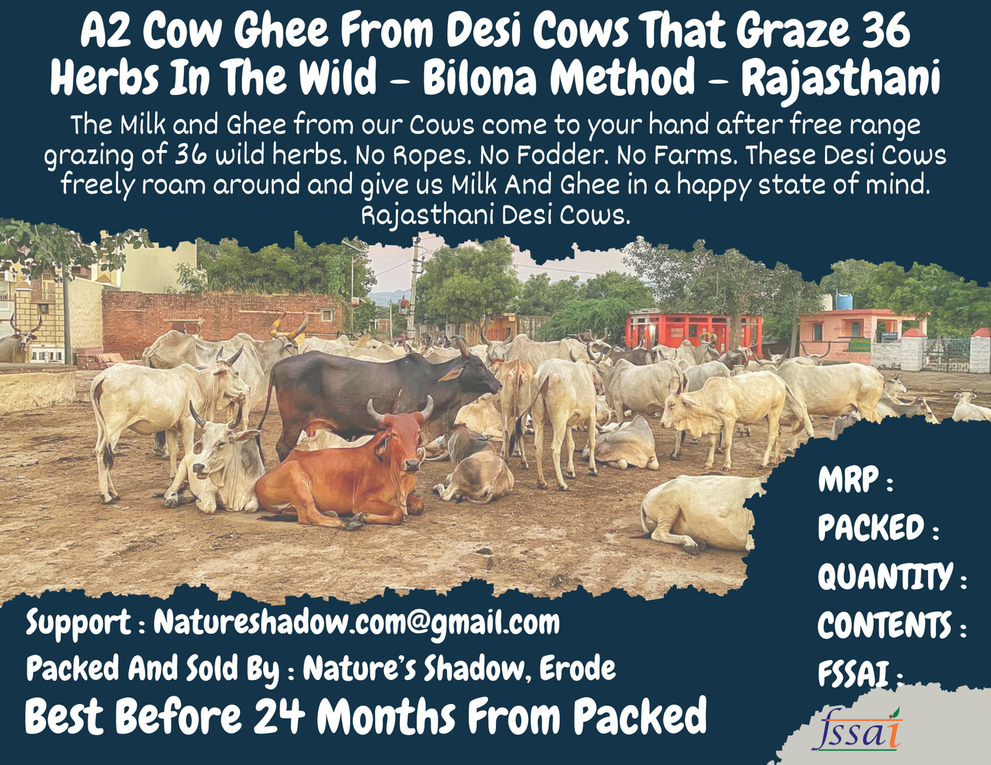 A2 Cow Ghee - From Gir Cows That Graze 36 Herbs In The Wild - Bilona Method