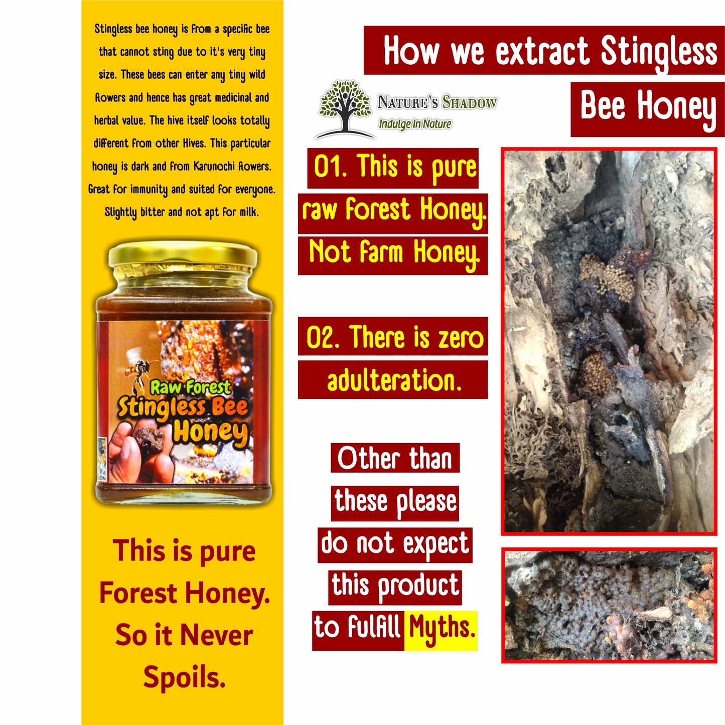 Raw Stingless Bee Forest Honey - Red Coloured Pollen - Sour Taste - From Dead Trees