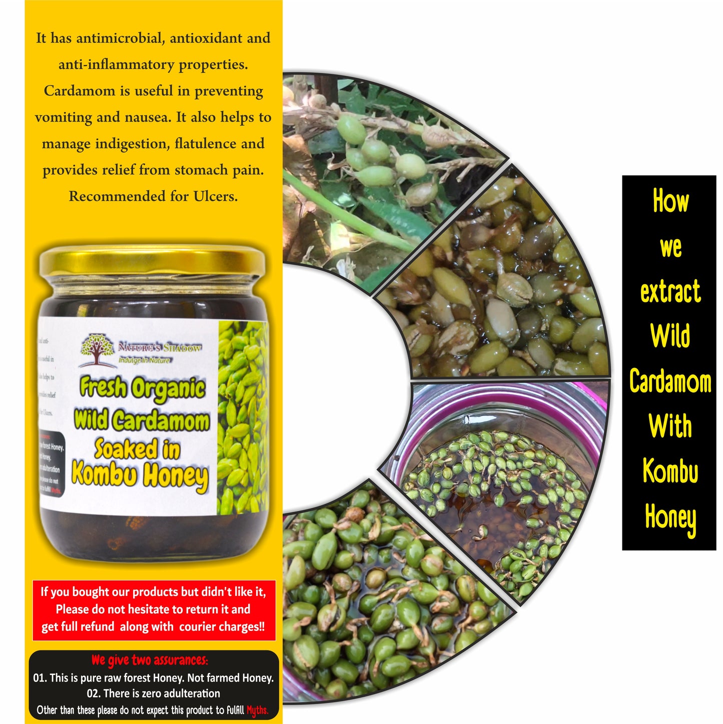 Organic Wild Cardamom Soaked In Kombu Honey - 150 Grams