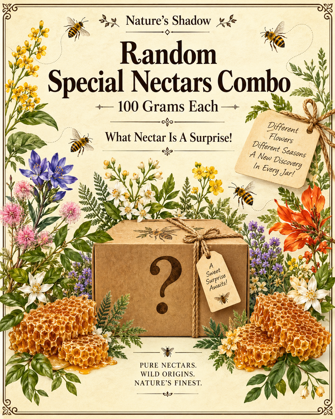 Random Special Nectars Combo — 100 Grams Each - 10 Rare Wild Honeys