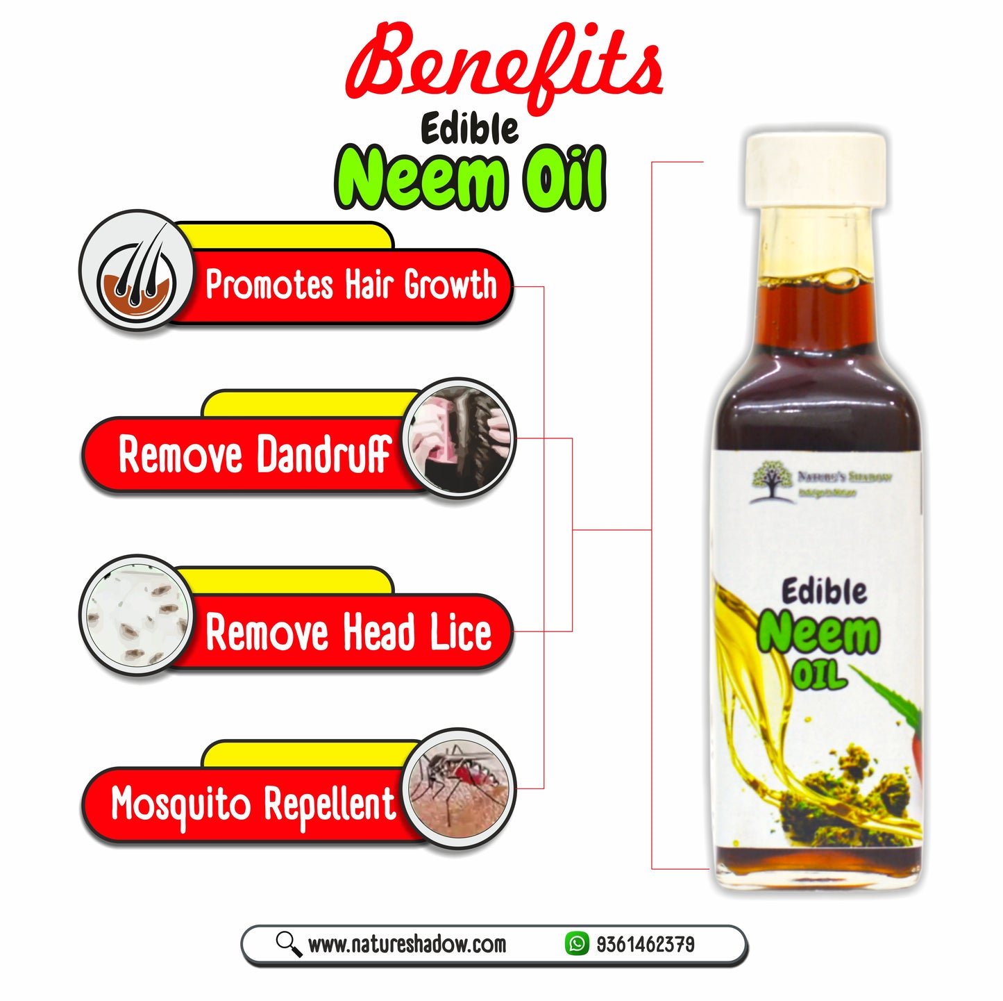 Edible Grade Neem Oil - 100 ML ( For Cure From Dandruff and Lice )