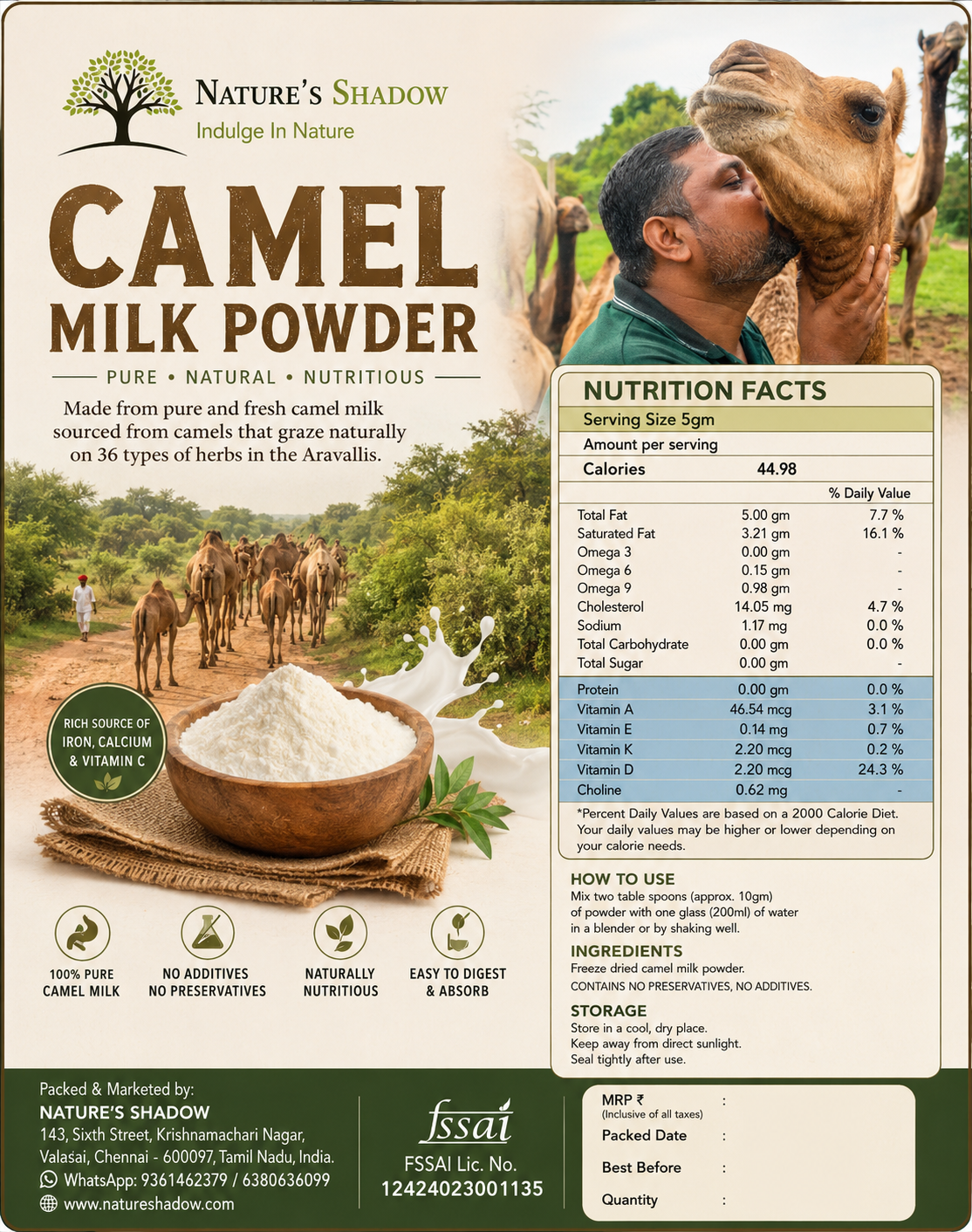 Pre-booking Only - Original Organic Camel Milk Powder - Freeze Dried - 200 Grams – From the Aravallis (Fulfilment in 20-40 Days)