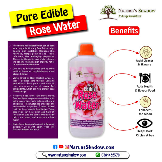 Pure Edible Rose Water for Internal, External and Cooking Purposes
