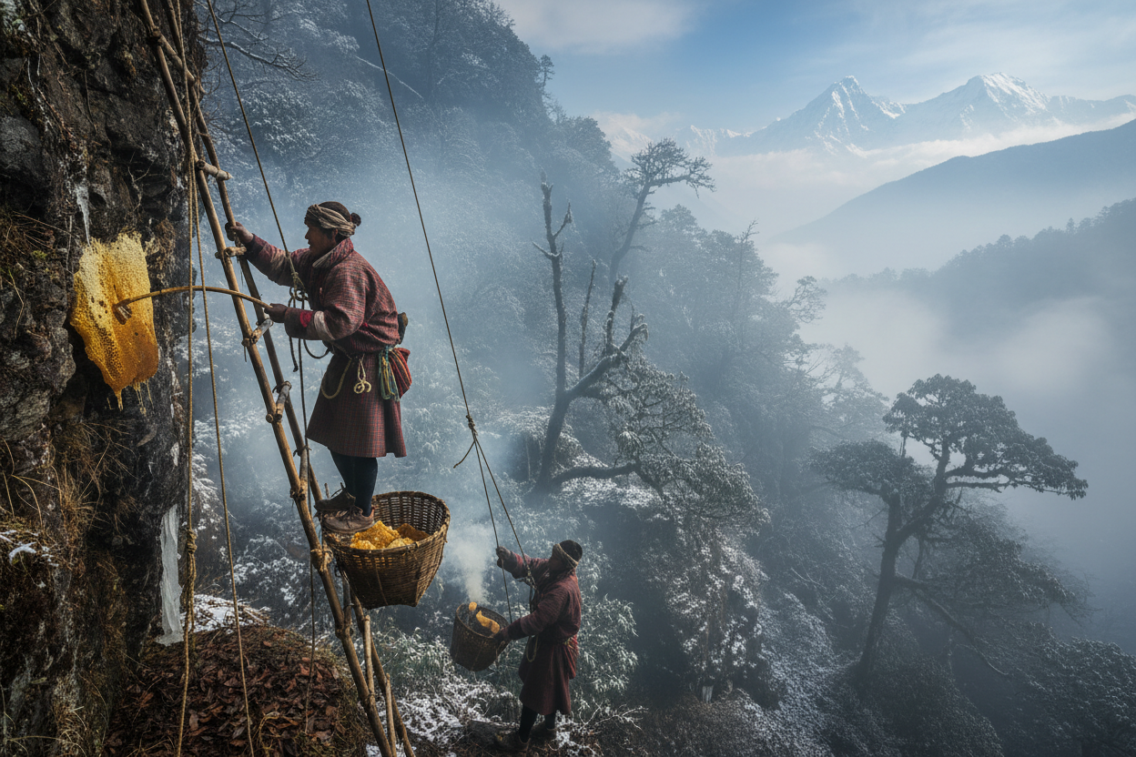 BHUTAN - Burrow Honey Or Honey From Bushes Or Cliffs In The Wilderness Of Bhutan Direct Extraction - Hunt During The Month Of Jan 2026