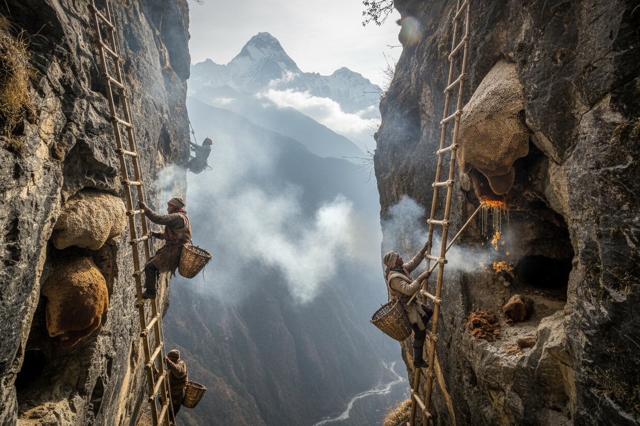 Most Riskiest Honey From The Cliffs Of Nepal - May Be From Caves - Hunt During The Month Of Feb 2026